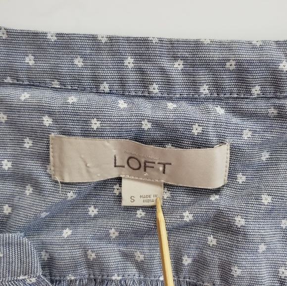 LOFT Blue Long Sleeve 3/4 Button Down Shirt - Picture 5 of 5
